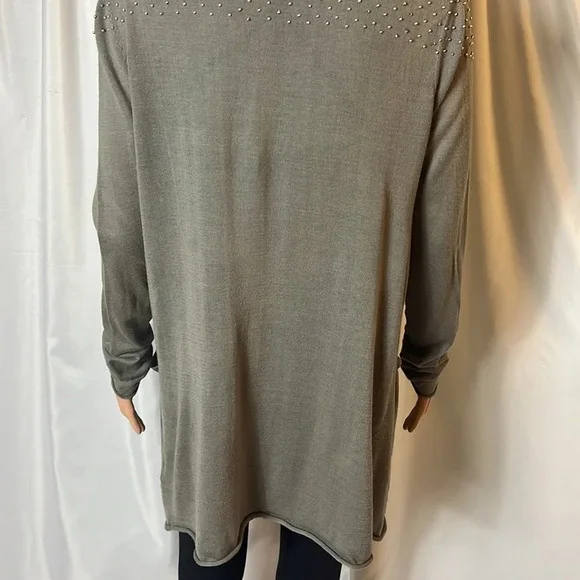 Cullen Studded Hooded Open Front Cardigan Olive Gray Size Small Pockets - Picture 9 of 12
